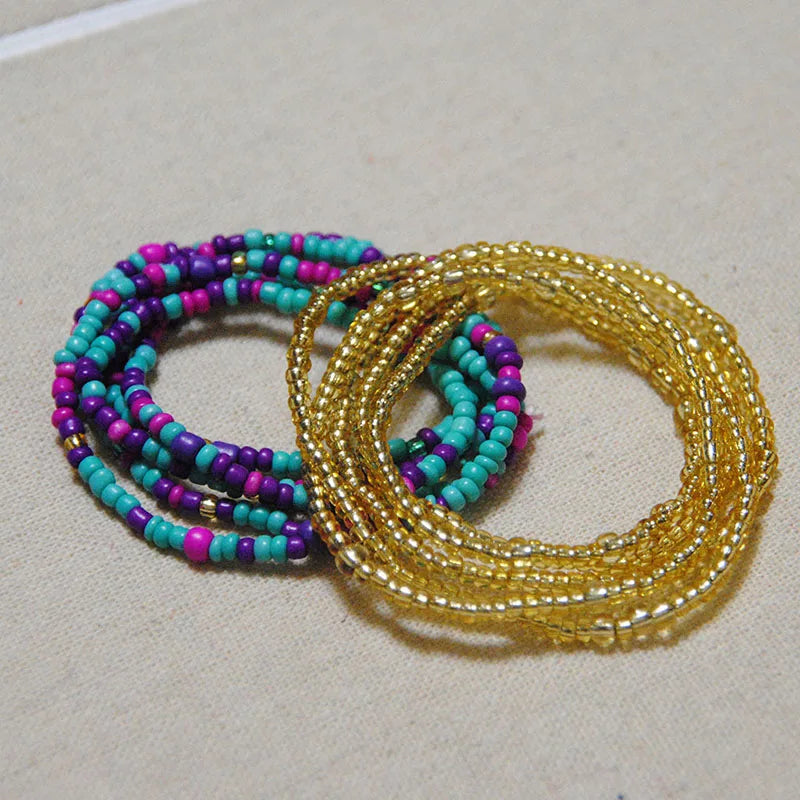 2 Pcs Sexy Summer Waist Bead Chains African Belly Beads Colorful Beach Bikini Body Belly Chain Elastic Jewelry for Women Girls - Kimlud