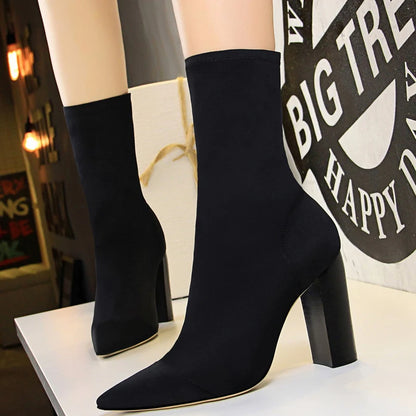 BIGTREE Shoes Women Boots Fashion Ankle Boots Pointed Toe Stretch Boots Autumn Stiletto Socks Boots High Heels Ladies Shoes 2021