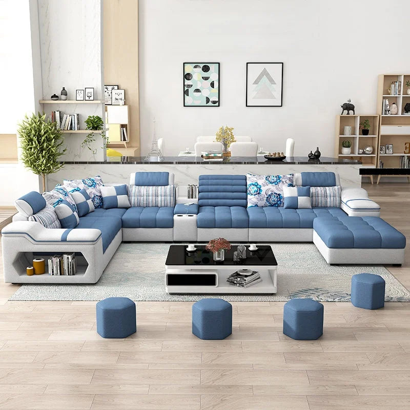 Modern Storage Compartment U Shaped Sectional 7 Seater Latex Luxury Furniture Living Room Fabrics Sofas Sets Supplier |...