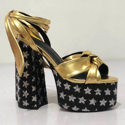 New Women Sandals Summer Shoes Sexy Thick High Heels Platform 10 colors Dress Party Wedding Shoes Woman Pumps Bow love heels - Kimlud