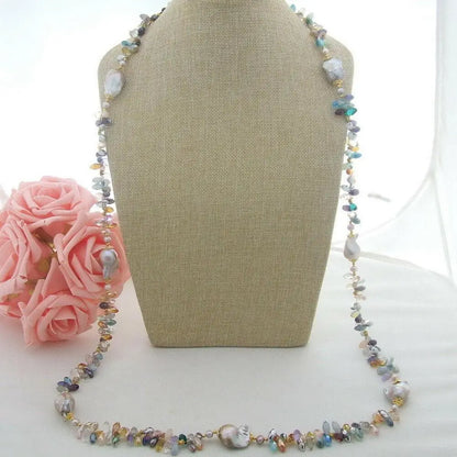 YYGEM 49'' 25MM Purple Nucleated Flameball Baroque Pearl top-Drilled Multi Color Teardrop Crystal long Necklace | Kimlud...