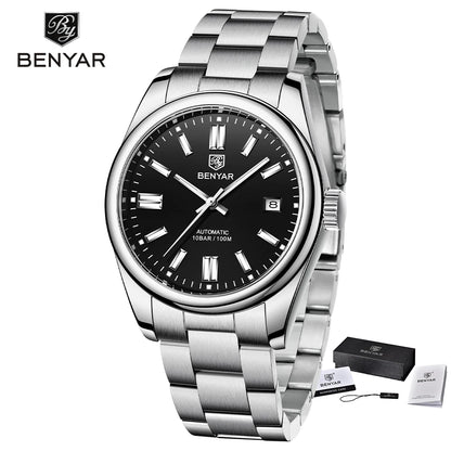 BENYAR Top Brand New Men Mechanical Wristwatches Stainless Steel Sports Automatic Watch 10Bar Waterproof Diving Watch for Men