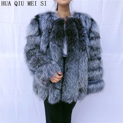 Women's clothing fur coat  red fox coat vertical stripe silver fox red fox fur coat  fox fur coat women's natural fur coat coat