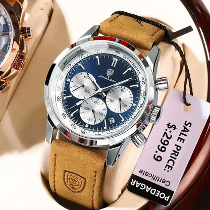 POEDAGAR Men's Watch High Quality Waterproof Chronograph Luminous Men's Wristwatch Leather Quartz Watches Casual Clock 921