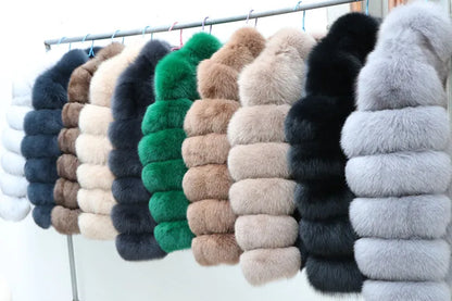 QUEENTINA Fox Fur Coat Real Winter New Outwears Women's Fashion Luxury Jacket High Quality Clothing Natural And Stand Collar