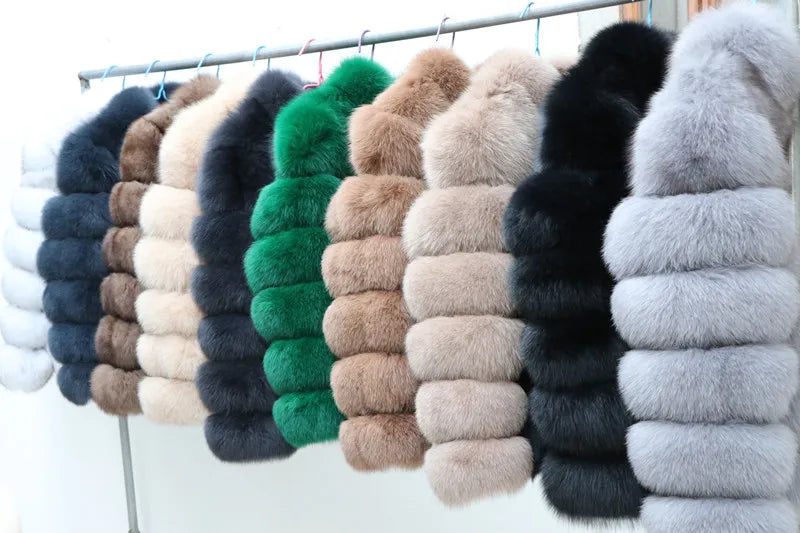 QUEENTINA Fox Fur Coat Real Winter New Outwears Women's Fashion Luxury Jacket High Quality Clothing Natural And Stand Collar