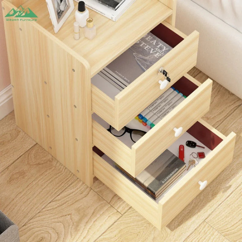 Wayon Furniture Wooden Bedside Cabinet with 3 Lockable Drawers, Secure Storage for Home Bedroom Nightstand | Kimlud...