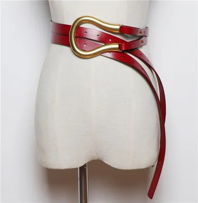 NEW Genuine Leather double Belts Luxury Metal U Buckle belt women girls retro vintage large belt for coat jeans black white