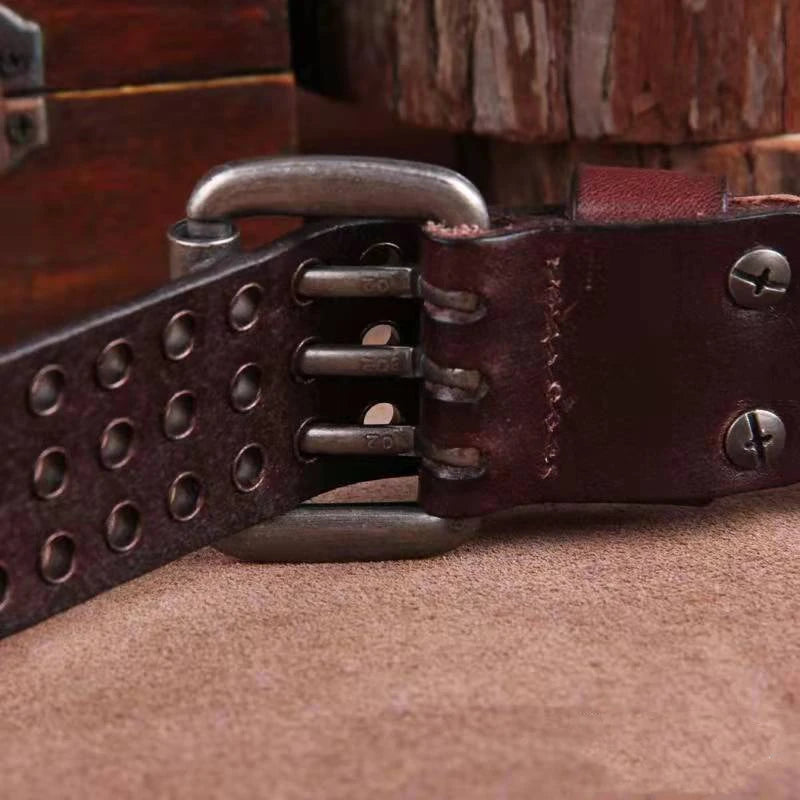 Studded Heavy Metal Style Belt Handmade Leather Pank Rock Style Men's Belt Cowhide Retro Tactical belt Jeans Belt - Kimlud
