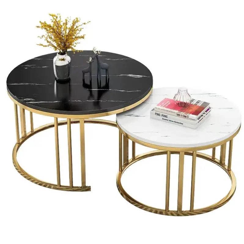 Nordic Contemporary Gold Metal Nesting Coffee Table Set Wabi-Sabi Style for Modern Home Living Room Furniture | Kimlud...