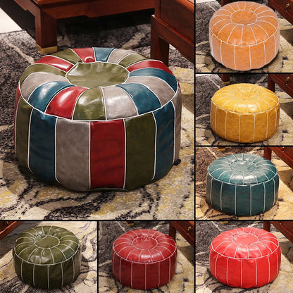 Moroccan Futon Oil Wax Faux Leather Seat Covers Mandala Embroidered Round Cushion Cover Living Room Decor Tatami Footstool Cover