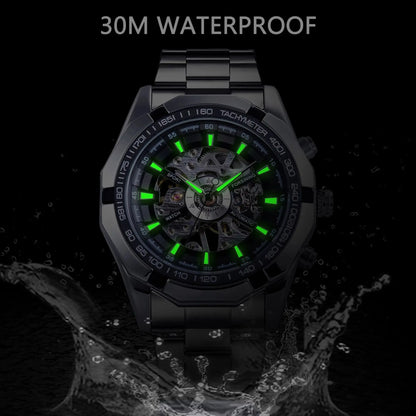 Forsining 2025 Stainless Steel Waterproof Mens Skeleton Watches Top Brand Luxury Transparent Mechanical Sport Male Wrist Watches