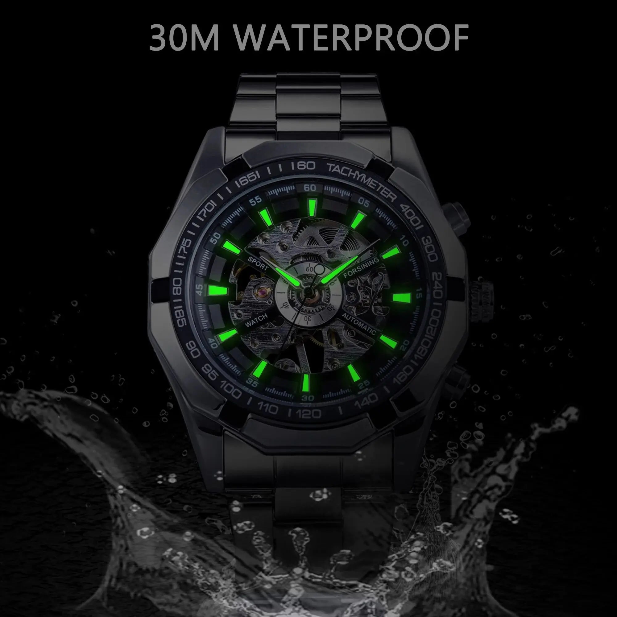 Forsining 2021 Stainless Steel Waterproof Mens Skeleton Watches Top Brand Luxury Transparent Mechanical Sport Male Wrist Watches - Kimlud