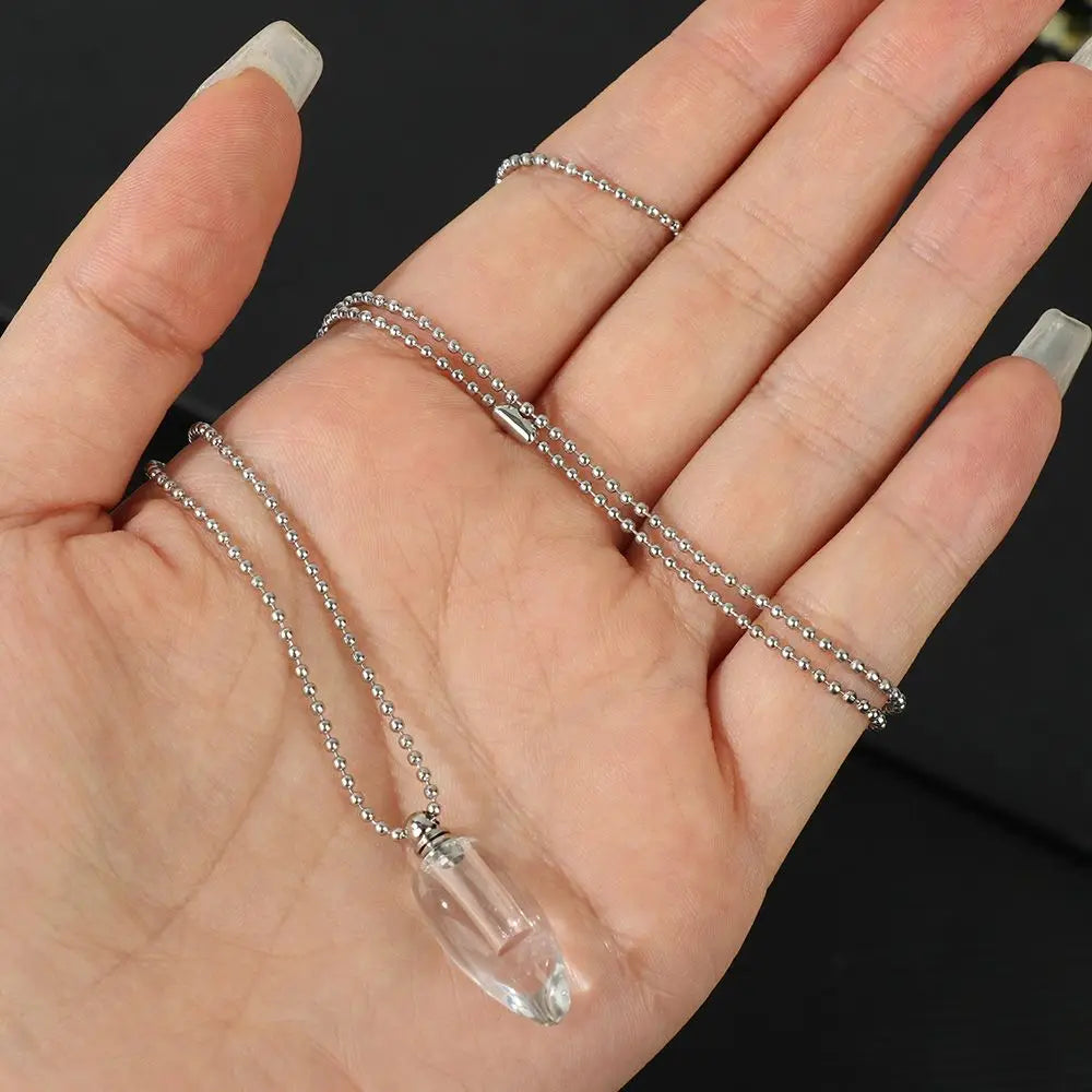 Hollow Bottle Necklace Perfume Jar Pendant Lucky Charm Ash Locket Essential Oil Chain Openable Necklace Clear Crystal Jewelry