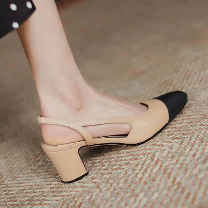LeShion Of Chanmeb 33-43 Women Luxury Brand Designer Shoes Woman High Heeled Genuine Leather Slingbacks Beige Nude Pumps Classic - Kimlud