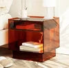 Customized Any Color Acrylic Bedside Table with Rechargeable LED Lamp 1 Drawer Modern Design for Bedroom Furniture & Hotel Use - Kimlud