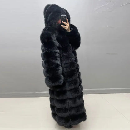 Customizable Size Thick Warm Full Sleeves Hooded High Quality Natural Fur Fashion Overcoat Winter Women Real Fox Fur Coat