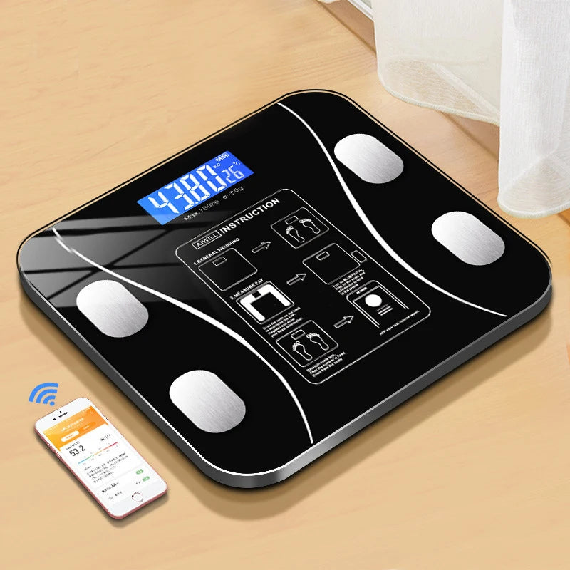Smart Body Fat Scale Electronic Weight Scale Body Bluetooth Connection App Composition Analyzer LED Digital Bathroom Floor Scale - Kimlud