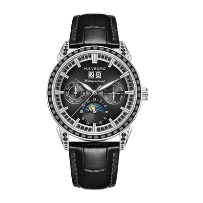 HANBORO Men's Luxury Automatic Mechanical Sports Watch Hollow Pointer Full Diamonds Calendar Luminous Stainless Steel...