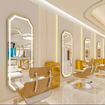 High Quality Luxury Barber Salon Mirror with LED Lighting Three Color Adjustable Barber Shop Commercial Furniture |...