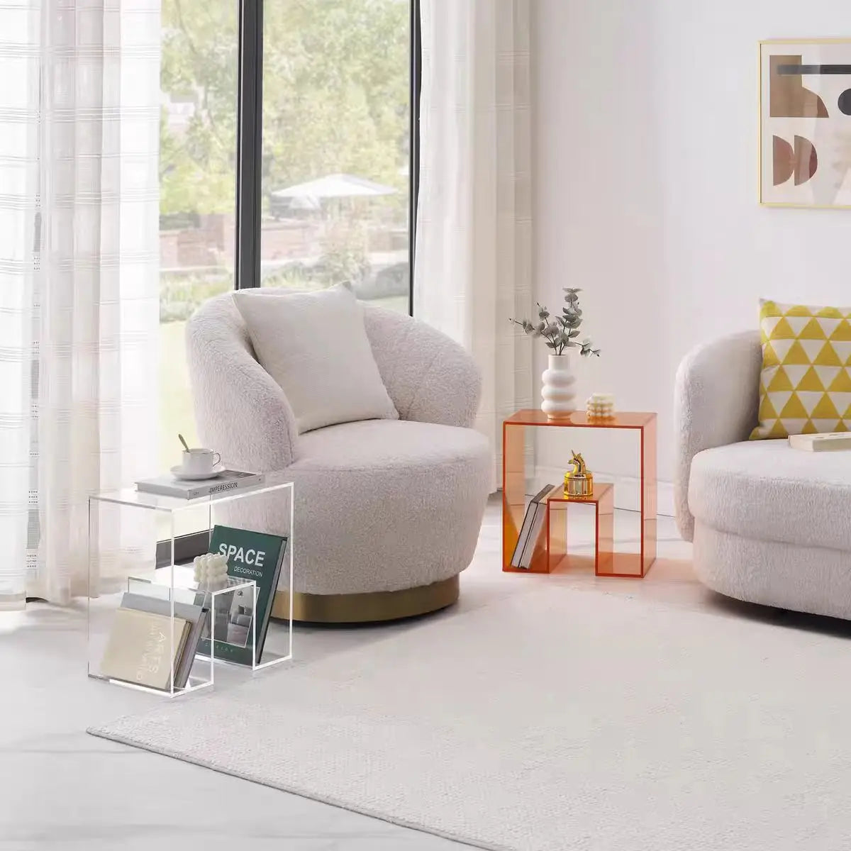 Orange Acrylic Bedside Table Transparent Storage Corner Bedroom Small Apartment Furniture - Kimlud