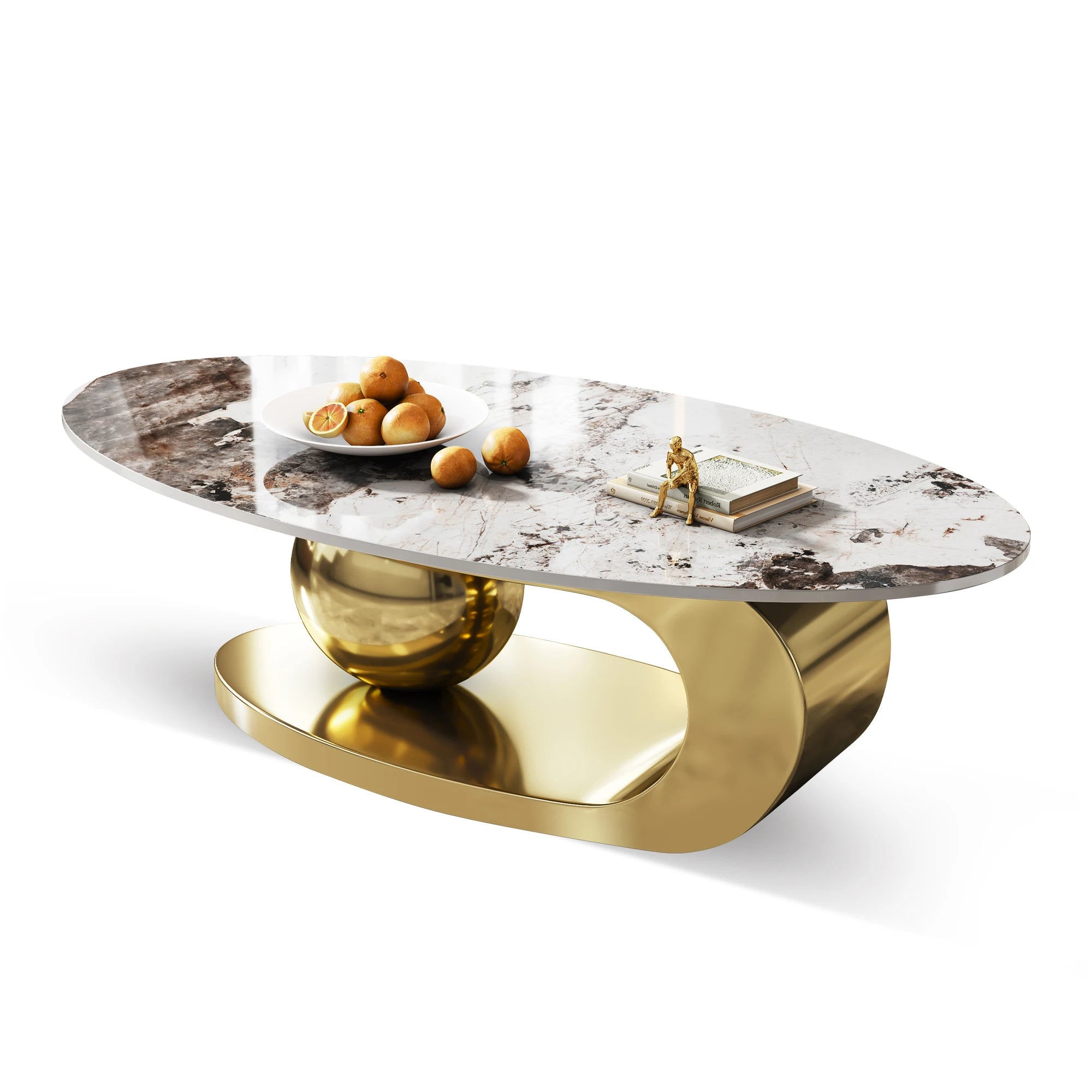 Modern Exquisite Oval Marble Coffee Table with Abstract Gold Metal Base Stylish Home Furniture for Living Room Centr |...