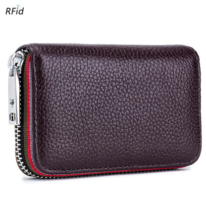 Genuine Leather Men Women Card Holder Small Zipper Wallet Solid Coin Purse Accordion Design rfid ID Business Credit Card Bags