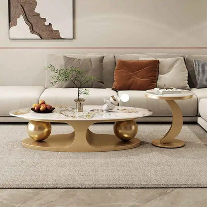 Luxury Modern Center Table Gold Stainless Steel Sintered Stone Top for Living Room Furniture Coffee Table for Home Use - Kimlud