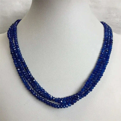 Double Blue Sapphire Chain Necklace for Women Natural Faceted Jade Stone Beads Choker Collares 3*4mm Abacus Gift Jewelry