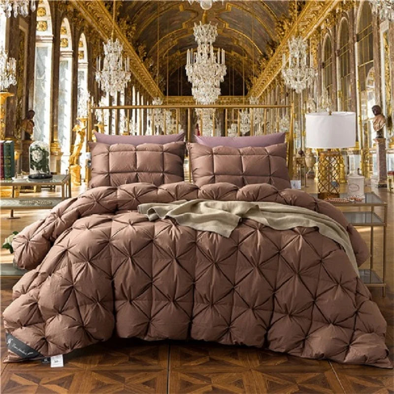 3D luxury 100% Goose Down Duvet Quilted Quilt King Queen Full size Comforter Winter Thick Blanket Solid Color - Kimlud