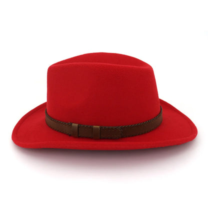 QBHAT Wide Brim Wool Felt Cowboy Fedora Hats with Dark Brown Leather Band Women Men Classic Party Formal Cap Hat...