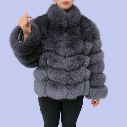 Women's clothing fur coat  red fox coat vertical stripe silver fox red fox fur coat  fox fur coat women's natural fur coat coat