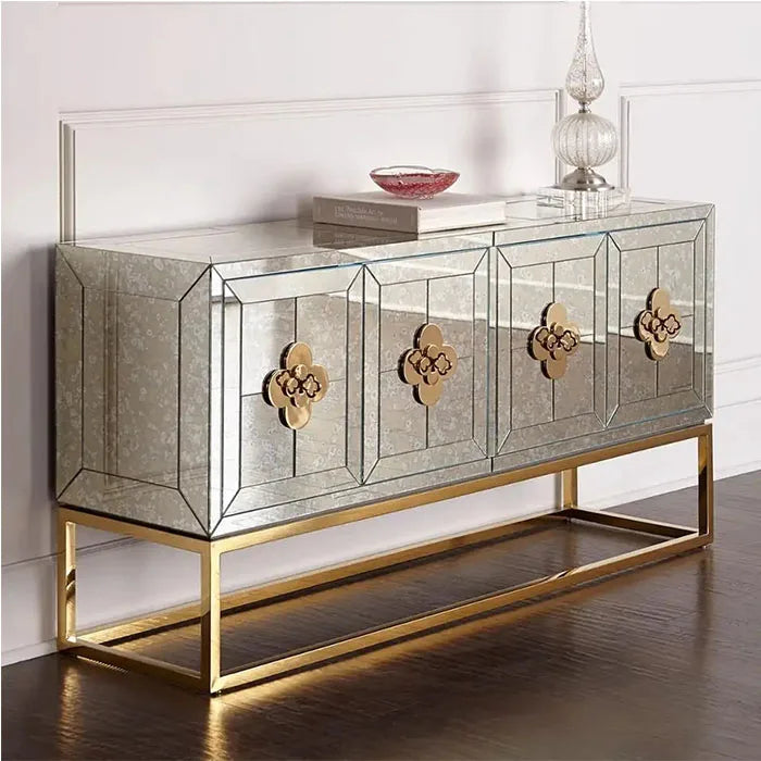 177 X 90cm High Quality Antique Golden Buffet Cabinet Mirror Furniture Mirrored Coffee Table | Kimlud Office Luxury Table