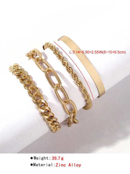 4pcs Punk Curb Cuban Chain Bracelets Set for Women Miami Boho Thick Gold Color Charm Bracelets Bangles Fashion Jewelry