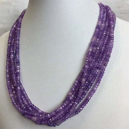 Double Blue Sapphire Chain Necklace for Women Natural Faceted Jade Stone Beads Choker Collares 3*4mm Abacus Gift Jewelry