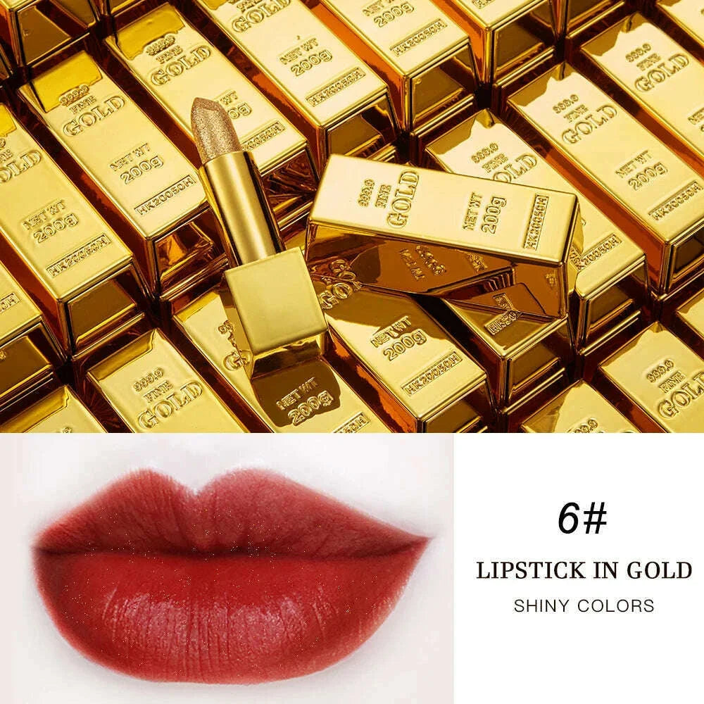 New Gold Bullion Lipstick Beauty Shiny Matte Velvet Shell Lip Glaze Fashion Lasting Lips Makeup Cosmetic