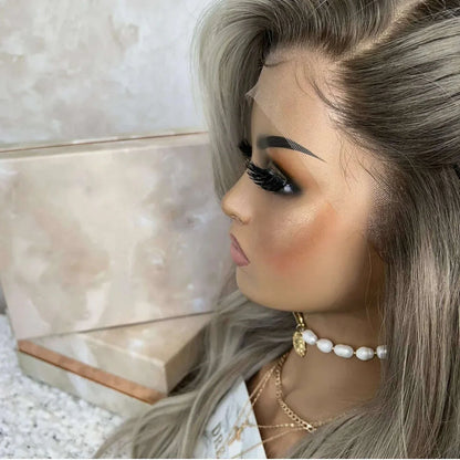 Drop Shipping Gray Blonde Color Best 12A Virgin Remy Russian Cuticle Human Hair Lace Front Wigs Light Brown Root Women Wig