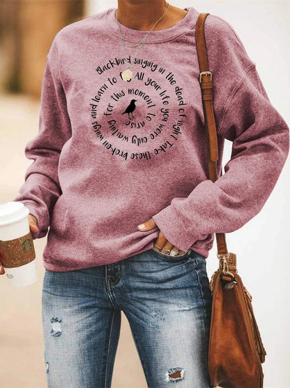Women Casual Sweatshirt Blackbird Singing In The Dead of Night Crewneck Sweatshirts  Music Fans Gift Women Vintage Hoodies