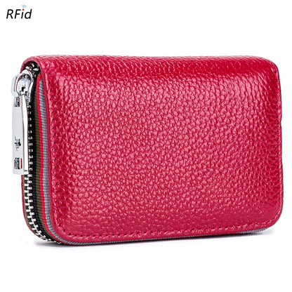 Genuine Leather Men Women Card Holder Small Zipper Wallet Solid Coin Purse Accordion Design rfid ID Business Credit Card Bags