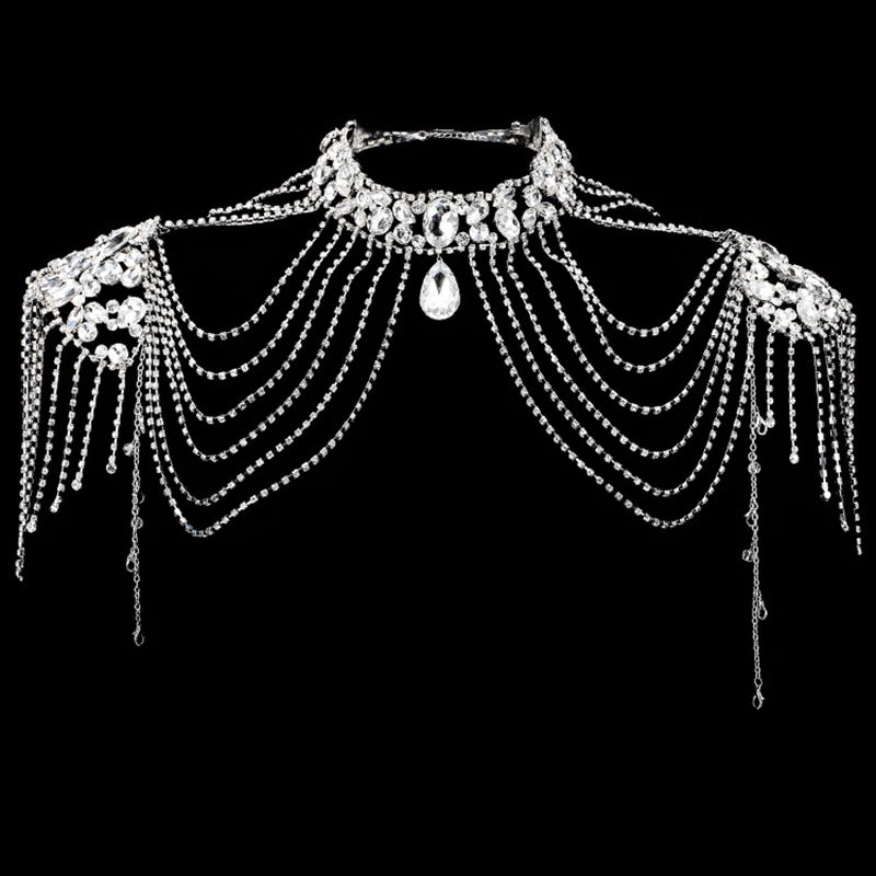 Luxury Crystal Beaded Wedding Bolero Women Bridal Rhinestone Necklace Handmade