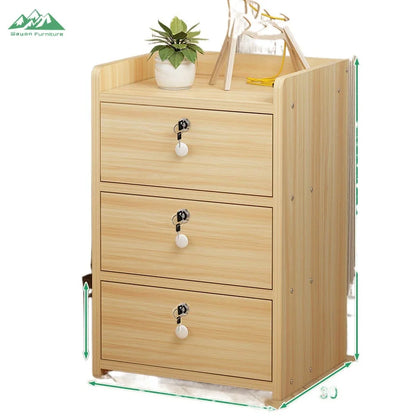 Wayon Furniture Wooden Bedside Cabinet with 3 Lockable Drawers, Secure Storage for Home Bedroom Nightstand | Kimlud...