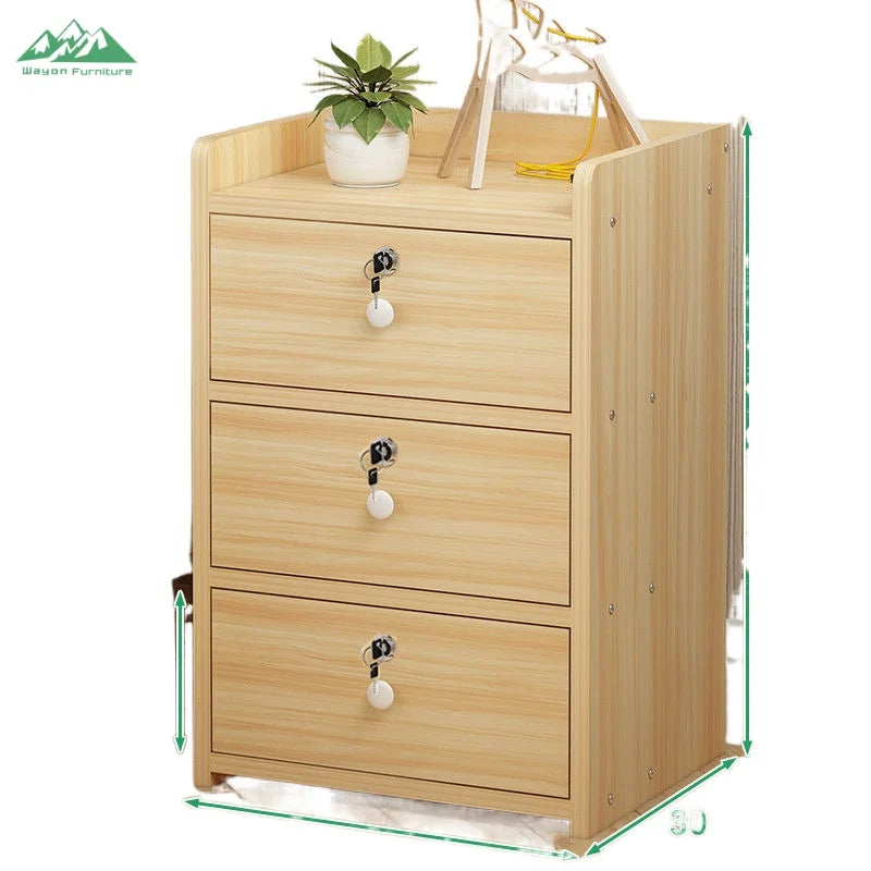 Wayon Furniture Wooden Bedside Cabinet with 3 Lockable Drawers, Secure Storage for Home Bedroom Nightstand | Kimlud...