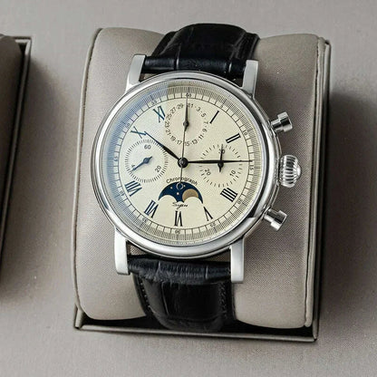 Sugess Mechanical Men Watch Original ST1908 Movement Chronograph Vintage Moonphase Genuine Leather Band Waterproof 50ATM  ST19