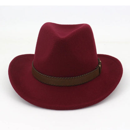 QBHAT Wide Brim Wool Felt Cowboy Fedora Hats with Dark Brown Leather Band Women Men Classic Party Formal Cap Hat...