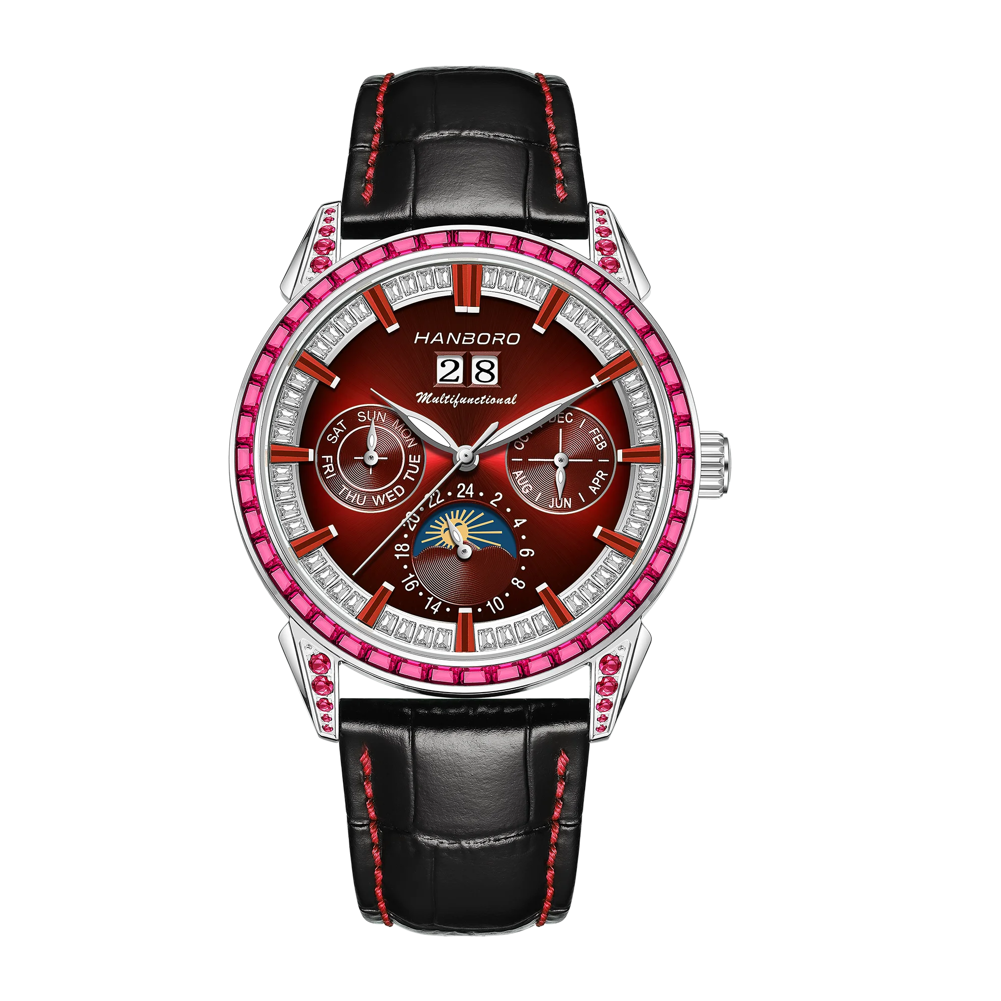 HANBORO Men's Luxury Automatic Mechanical Sports Watch Hollow Pointer Full Diamonds Calendar Luminous Stainless Steel...