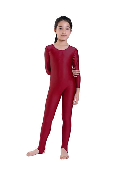 AOYLISEY Girls Dance Gymnastics Long Sleeve Unitard for Kids Jumpsuits Stirrup Show Stage Wear Zentai Childrens Unitards