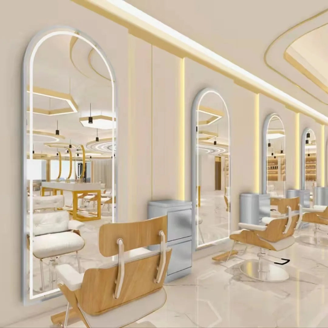 High Quality Luxury Barber Salon Mirror with LED Lighting Three Color Adjustable Barber Shop Commercial Furniture |...
