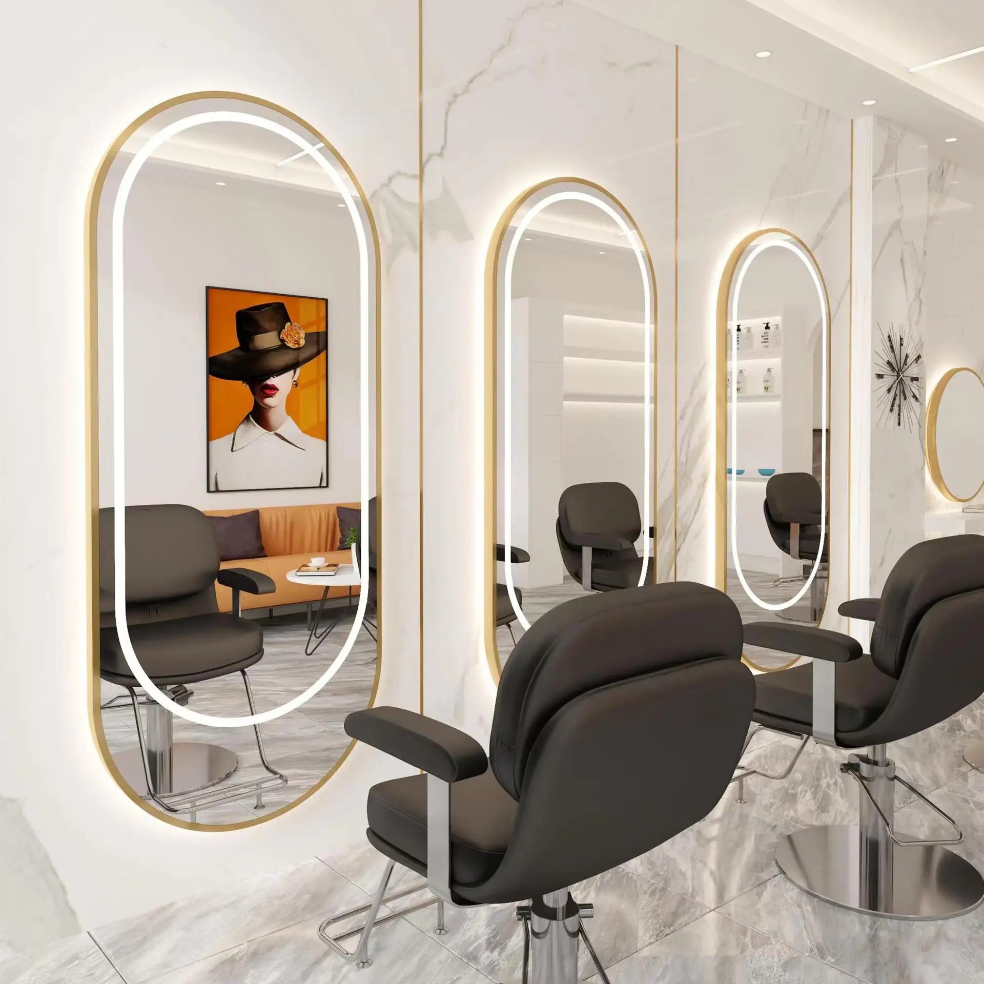 High Quality Luxury Barber Salon Mirror with LED Lighting Three Color Adjustable Barber Shop Commercial Furniture |...