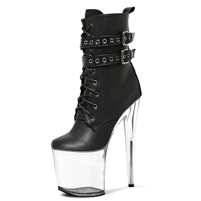 20cm Nightclub Club Stage Walking Strippers Heels Leather Boots Goth Pole Dancers Fetish Shoes Sexy Queen Plus Size Transvestite