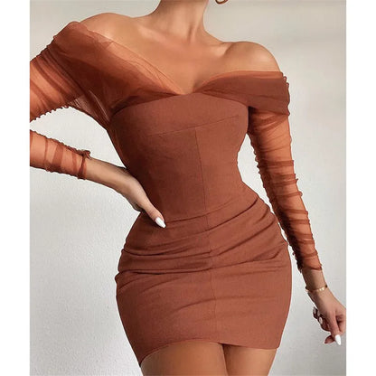 A4535 Hot Sale Off Shoulder Mesh Women Bodycon Sexy Bodycon Dress - Kimlud
